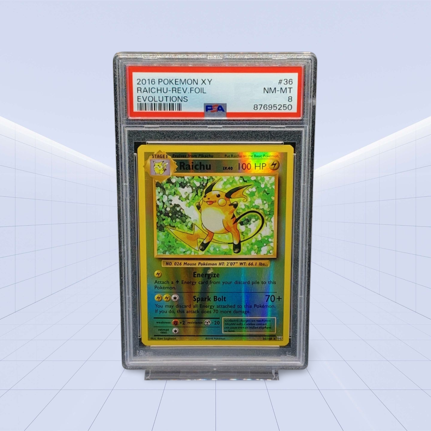 #36/108 RAICHU REV-FOIL PSA NM-MINT 8